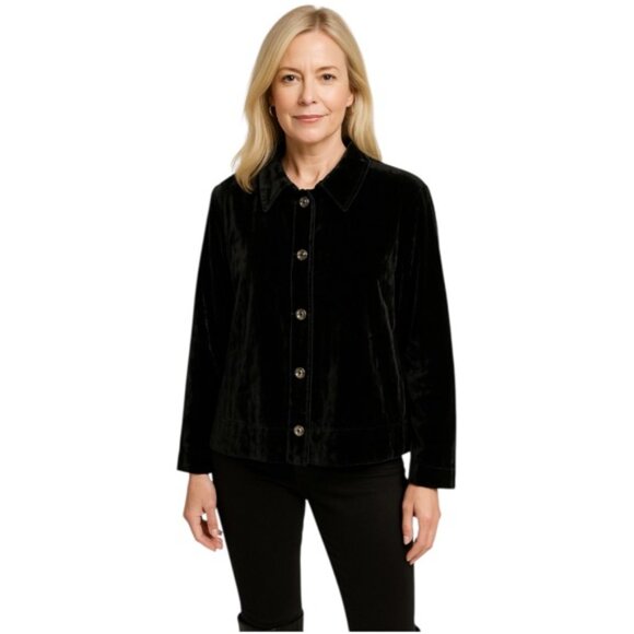 CP Shades Jackets & Blazers - CP Shades Small Black Button Front Velvet Jacket Blazer